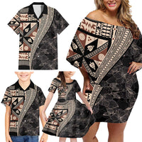 Bula Hibiscus Festival Family Matching Off Shoulder Short Dress and Hawaiian Shirt Fijian Masi Pattern Half Style LT03 - Polynesian Pride