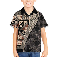 Bula Hibiscus Festival Family Matching Short Sleeve Bodycon Dress and Hawaiian Shirt Fijian Masi Pattern Half Style LT03 Son's Shirt Beige - Polynesian Pride