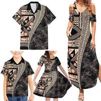 Bula Hibiscus Festival Family Matching Summer Maxi Dress and Hawaiian Shirt Fijian Masi Pattern Half Style LT03 - Polynesian Pride