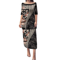 Bula Hibiscus Festival Puletasi Fijian Masi Pattern Half Style