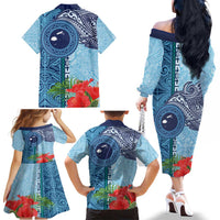 Fiji Day Family Matching Off The Shoulder Long Sleeve Dress and Hawaiian Shirt Tapa Pattern and Hibiscus Flower LT03 - Polynesian Pride