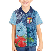 Fiji Day Family Matching Tank Maxi Dress and Hawaiian Shirt Tapa Pattern and Hibiscus Flower