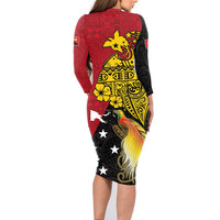 Papua New Guinea Independence Day Family Matching Long Sleeve Bodycon Dress and Hawaiian Shirt Bird-of-Paradise with Map and Polynesian Pattern LT03 - Polynesian Pride