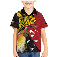 Papua New Guinea Independence Day Family Matching Mermaid Dress and Hawaiian Shirt Bird-of-Paradise with Map and Polynesian Pattern LT03 Son's Shirt Black - Polynesian Pride