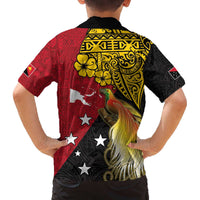 Papua New Guinea Independence Day Family Matching Off The Shoulder Long Sleeve Dress and Hawaiian Shirt Bird-of-Paradise with Map and Polynesian Pattern LT03 - Polynesian Pride