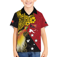 Papua New Guinea Independence Day Family Matching Off The Shoulder Long Sleeve Dress and Hawaiian Shirt Bird-of-Paradise with Map and Polynesian Pattern LT03 Son's Shirt Black - Polynesian Pride