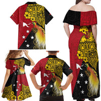 Papua New Guinea Independence Day Family Matching Off Shoulder Maxi Dress and Hawaiian Shirt Bird-of-Paradise with Map and Polynesian Pattern LT03 - Polynesian Pride