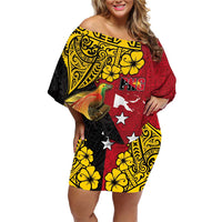 Papua New Guinea Independence Day Family Matching Off Shoulder Short Dress and Hawaiian Shirt Bird-of-Paradise with Map and Polynesian Pattern LT03 Mom's Dress Black - Polynesian Pride
