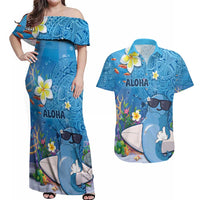Aloha Hawaiian Monk Seal Couples Matching Off Shoulder Maxi Dress and Hawaiian Shirt Polynesian Tattoo The Ocean and Undersea Vibe LT03 Blue - Polynesian Pride