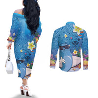 Aloha Hawaiian Monk Seal Couples Matching Off The Shoulder Long Sleeve Dress and Long Sleeve Button Shirt Polynesian Tattoo The Ocean and Undersea Vibe LT03 - Polynesian Pride