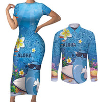 Aloha Hawaiian Monk Seal Couples Matching Short Sleeve Bodycon Dress and Long Sleeve Button Shirt Polynesian Tattoo The Ocean and Undersea Vibe LT03 Blue - Polynesian Pride