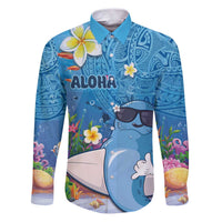 Aloha Hawaiian Monk Seal Family Matching Puletasi and Hawaiian Shirt Polynesian Tattoo The Ocean and Undersea Vibe LT03 Dad's Shirt - Long Sleeve Blue - Polynesian Pride