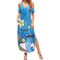Aloha Hawaiian Monk Seal Family Matching Summer Maxi Dress and Hawaiian Shirt Polynesian Tattoo The Ocean and Undersea Vibe LT03 Mom's Dress Blue - Polynesian Pride