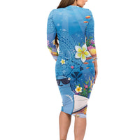 Aloha Hawaiian Monk Seal Long Sleeve Bodycon Dress Polynesian Tattoo The Ocean and Undersea Vibe