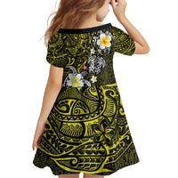 Hawaiian Turtle and Plumeria Family Matching Long Sleeve Bodycon Dress and Hawaiian Shirt Polynesian Tattoo and Tribal Elements Pattern Yellow Color LT03 - Polynesian Pride