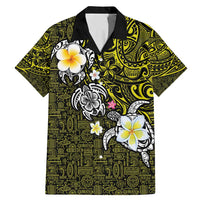 Hawaiian Turtle and Plumeria Family Matching Mermaid Dress and Hawaiian Shirt Polynesian Tattoo and Tribal Elements Pattern Yellow Color LT03 Dad's Shirt - Short Sleeve Yellow - Polynesian Pride