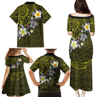 Hawaiian Turtle and Plumeria Family Matching Puletasi and Hawaiian Shirt Polynesian Tattoo and Tribal Elements Pattern Yellow Color LT03 - Polynesian Pride