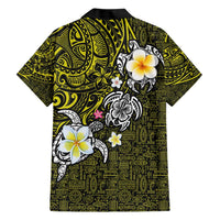 Hawaiian Turtle and Plumeria Family Matching Short Sleeve Bodycon Dress and Hawaiian Shirt Polynesian Tattoo and Tribal Elements Pattern Yellow Color LT03 - Polynesian Pride