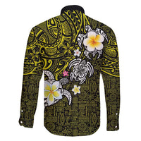 Hawaiian Turtle and Plumeria Family Matching Tank Maxi Dress and Hawaiian Shirt Polynesian Tattoo and Tribal Elements Pattern Yellow Color