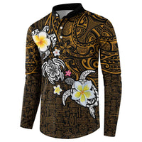 Hawaiian Turtle and Plumeria Button Sweatshirt Polynesian Tattoo and Tribal Elements Pattern Orange Color