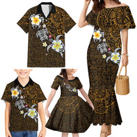 Hawaiian Turtle and Plumeria Family Matching Mermaid Dress and Hawaiian Shirt Polynesian Tattoo and Tribal Elements Pattern Orange Color LT03 - Polynesian Pride