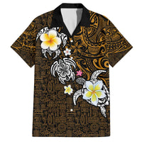Hawaiian Turtle and Plumeria Family Matching Off Shoulder Short Dress and Hawaiian Shirt Polynesian Tattoo and Tribal Elements Pattern Orange Color LT03 Dad's Shirt - Short Sleeve Orange - Polynesian Pride