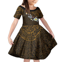 Hawaiian Turtle and Plumeria Family Matching Summer Maxi Dress and Hawaiian Shirt Polynesian Tattoo and Tribal Elements Pattern Orange Color LT03 Daughter's Dress Orange - Polynesian Pride