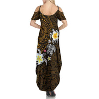 Hawaiian Turtle and Plumeria Family Matching Summer Maxi Dress and Hawaiian Shirt Polynesian Tattoo and Tribal Elements Pattern Orange Color LT03 - Polynesian Pride