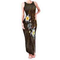 Hawaiian Turtle and Plumeria Family Matching Tank Maxi Dress and Hawaiian Shirt Polynesian Tattoo and Tribal Elements Pattern Orange Color