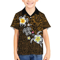 Hawaiian Turtle and Plumeria Family Matching Tank Maxi Dress and Hawaiian Shirt Polynesian Tattoo and Tribal Elements Pattern Orange Color