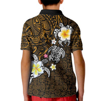 Hawaiian Turtle and Plumeria Kid Polo Shirt Polynesian Tattoo and Tribal Elements Pattern Orange Color