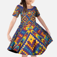 Kolose-Tuvalu Crochet Family Matching Off The Shoulder Long Sleeve Dress and Hawaiian Shirt with Polynesian and Pacific Tattoos LT03 Daughter's Dress Navy - Polynesian Pride