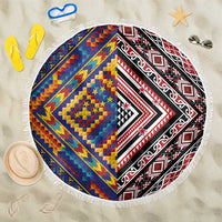 Tuvaluan and New Zealand Culture Beach Blanket The Art of Kolose and Taniko LT03 One Size 150cm Navy - Polynesian Pride