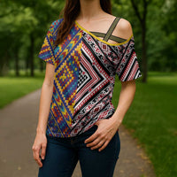 Tuvaluan and New Zealand Culture Cross Shoulder Shirt The Art of Kolose and Taniko LT03 - Polynesian Pride
