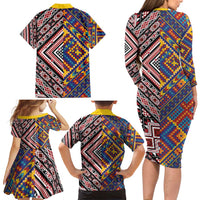 Tuvaluan and New Zealand Culture Family Matching Long Sleeve Bodycon Dress and Hawaiian Shirt The Art of Kolose and Taniko LT03 - Polynesian Pride