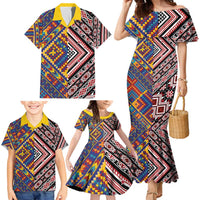 Tuvaluan and New Zealand Culture Family Matching Mermaid Dress and Hawaiian Shirt The Art of Kolose and Taniko LT03 - Polynesian Pride