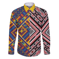 Tuvaluan and New Zealand Culture Family Matching Off The Shoulder Long Sleeve Dress and Hawaiian Shirt The Art of Kolose and Taniko LT03 Dad's Shirt - Long Sleeve Navy - Polynesian Pride