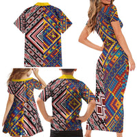 Tuvaluan and New Zealand Culture Family Matching Short Sleeve Bodycon Dress and Hawaiian Shirt The Art of Kolose and Taniko LT03 - Polynesian Pride