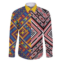 Tuvaluan and New Zealand Culture Family Matching Summer Maxi Dress and Hawaiian Shirt The Art of Kolose and Taniko LT03 Dad's Shirt - Long Sleeve Navy - Polynesian Pride
