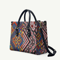 Tuvaluan and New Zealand Culture Leather Bag The Art of Kolose and Taniko LT03 Navy - Polynesian Pride