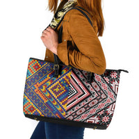 Tuvaluan and New Zealand Culture Leather Tote Bag The Art of Kolose and Taniko LT03 Navy - Polynesian Pride