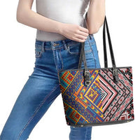 Tuvaluan and New Zealand Culture Leather Tote Bag The Art of Kolose and Taniko LT03 - Polynesian Pride