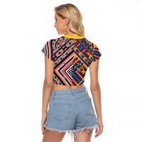 Tuvaluan and New Zealand Culture Raglan Cropped T Shirt The Art of Kolose and Taniko LT03 - Polynesian Pride