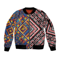 Tuvaluan and New Zealand Culture Sleeve Zip Bomber Jacket The Art of Kolose and Taniko LT03 Unisex Navy - Polynesian Pride