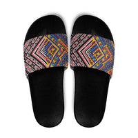 Tuvaluan and New Zealand Culture Slide Sandals The Art of Kolose and Taniko LT03 Navy - Polynesian Pride