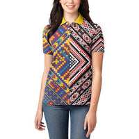 Tuvaluan and New Zealand Culture Women Polo Shirt The Art of Kolose and Taniko LT03 - Polynesian Pride