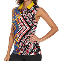 Tuvaluan and New Zealand Culture Women Sleeveless Polo Shirt The Art of Kolose and Taniko LT03 - Polynesian Pride