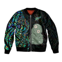Custom New Zealand Bomber Jacket Silver Fern and Hei Tiki with Papua Shell Maori Tribal LT03 Unisex Black - Polynesian Pride