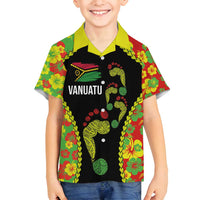 Personalised Vanuatu Running Family Matching Tank Maxi Dress and Hawaiian Shirt Footprint and Hibiscus Polynesian Style LT03 Son's Shirt Black - Polynesian Pride
