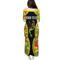 Personalised Vanuatu Running Puletasi Footprint and Hibiscus Polynesian Style